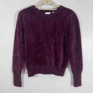 Cyrus Fuzzy Knit Super Cozy Sweater XS Long Sleeve Pullover Burgundy Women's Top
